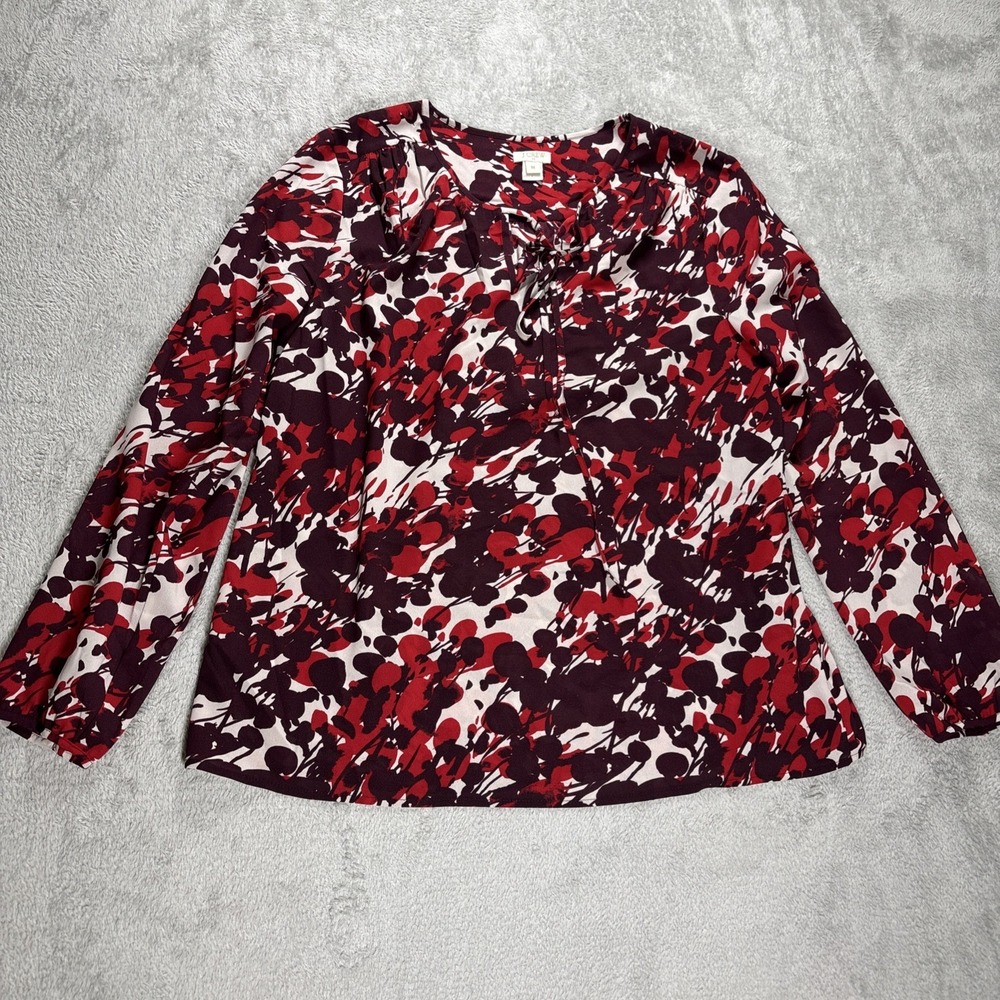 J. Crew Women's Multicolor Floral With Neck Tie Blouse Size Medium